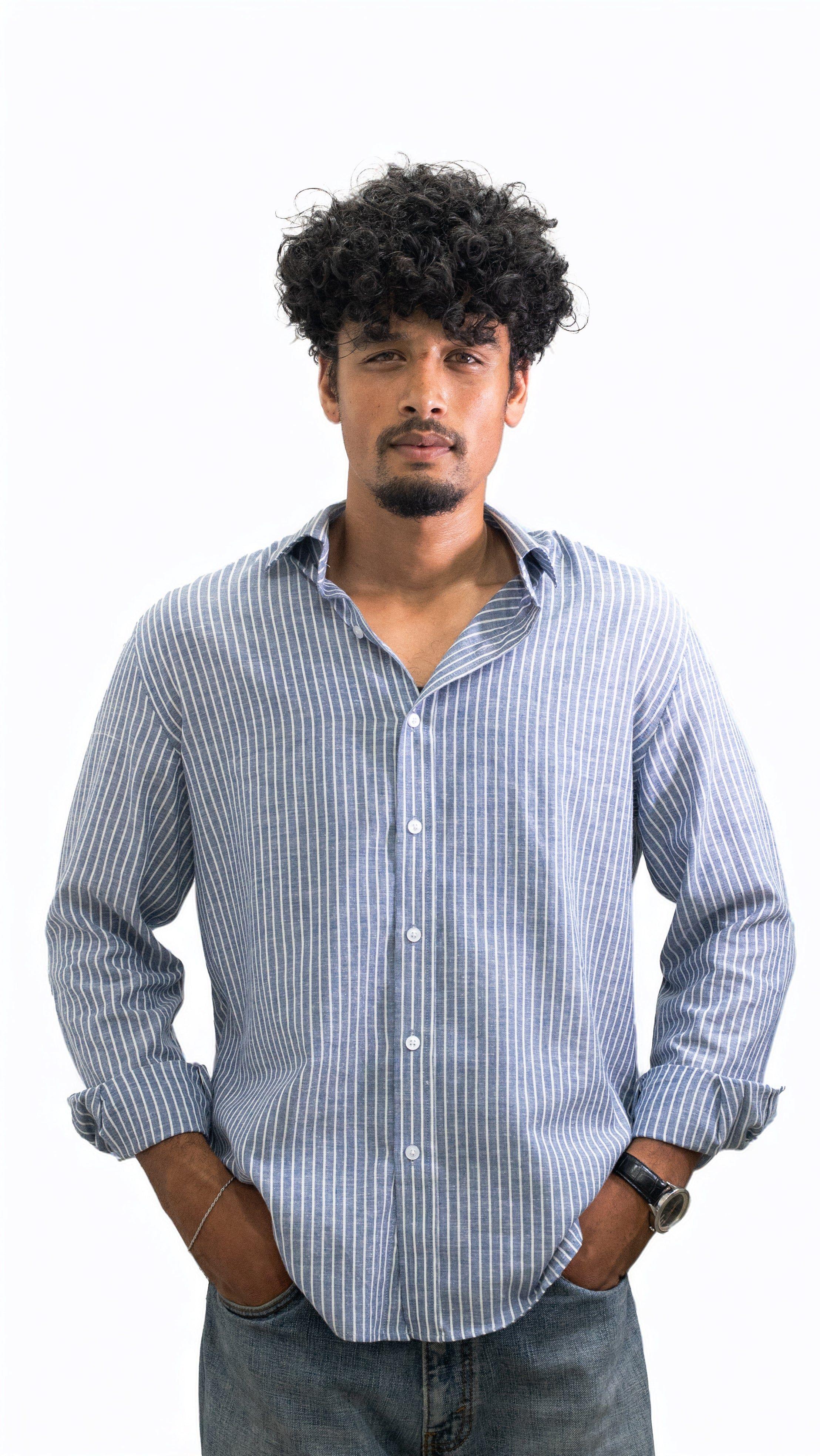 Oceanline — Dusty Blue Striped Shirt