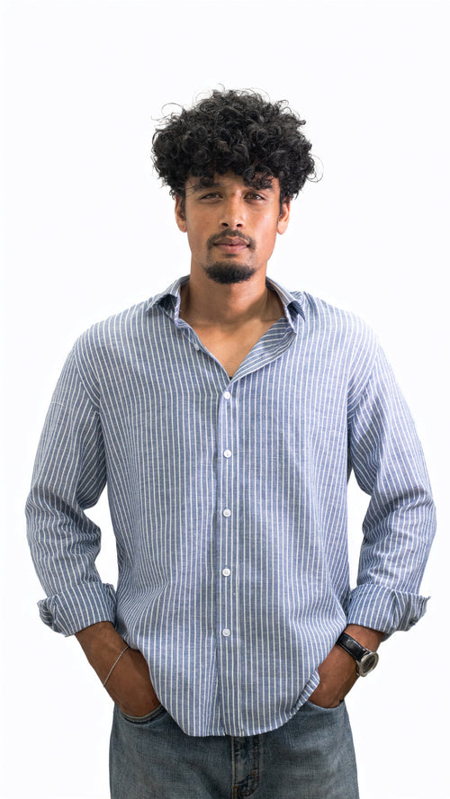 Oceanline — Dusty Blue Striped Shirt